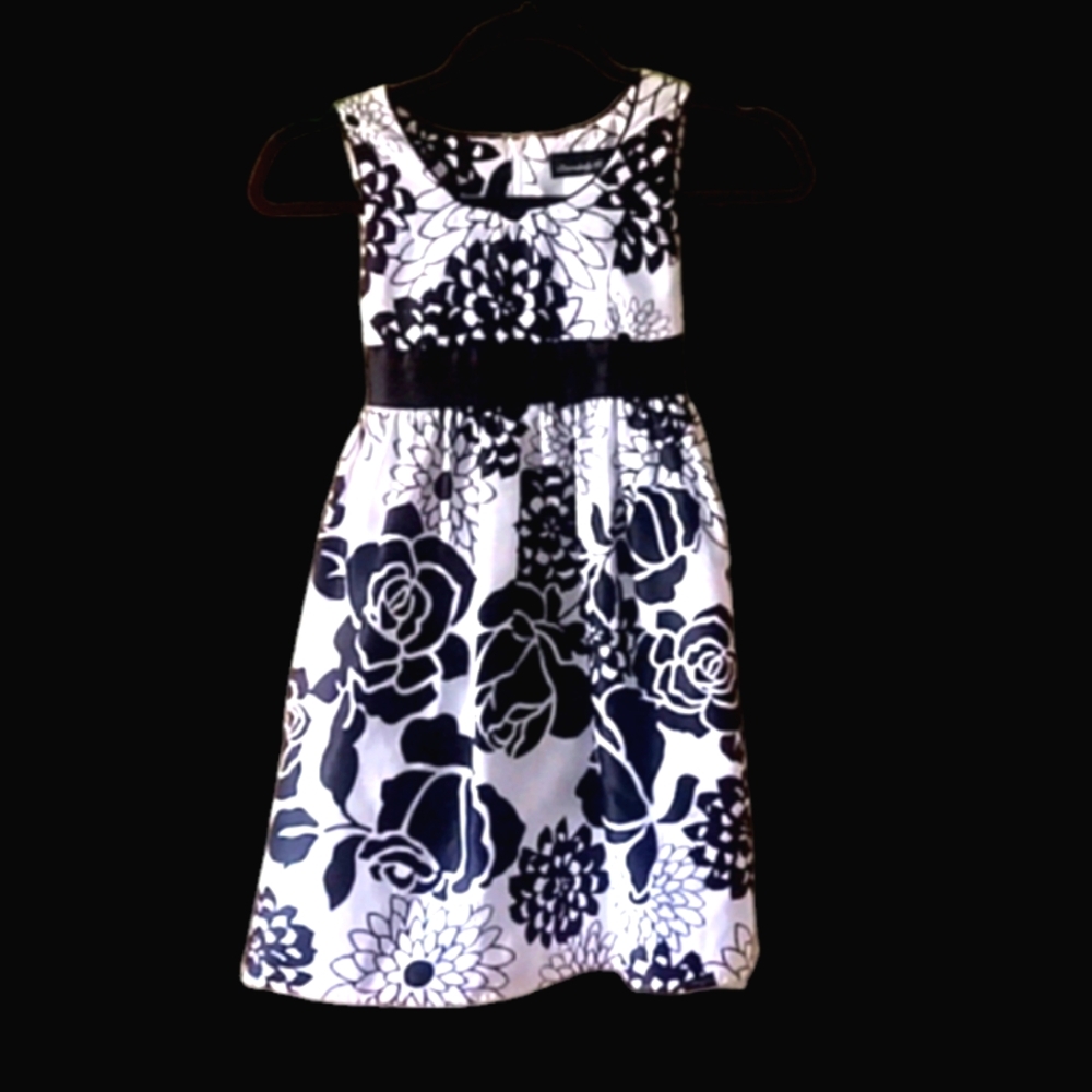 Twirl worthy Black and White floral  Girls Kids Dress size  7 - Picture 2 of 5